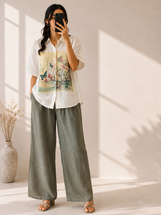 MUL COTTON PRINT SHIRT WITH LINEN PANT SET