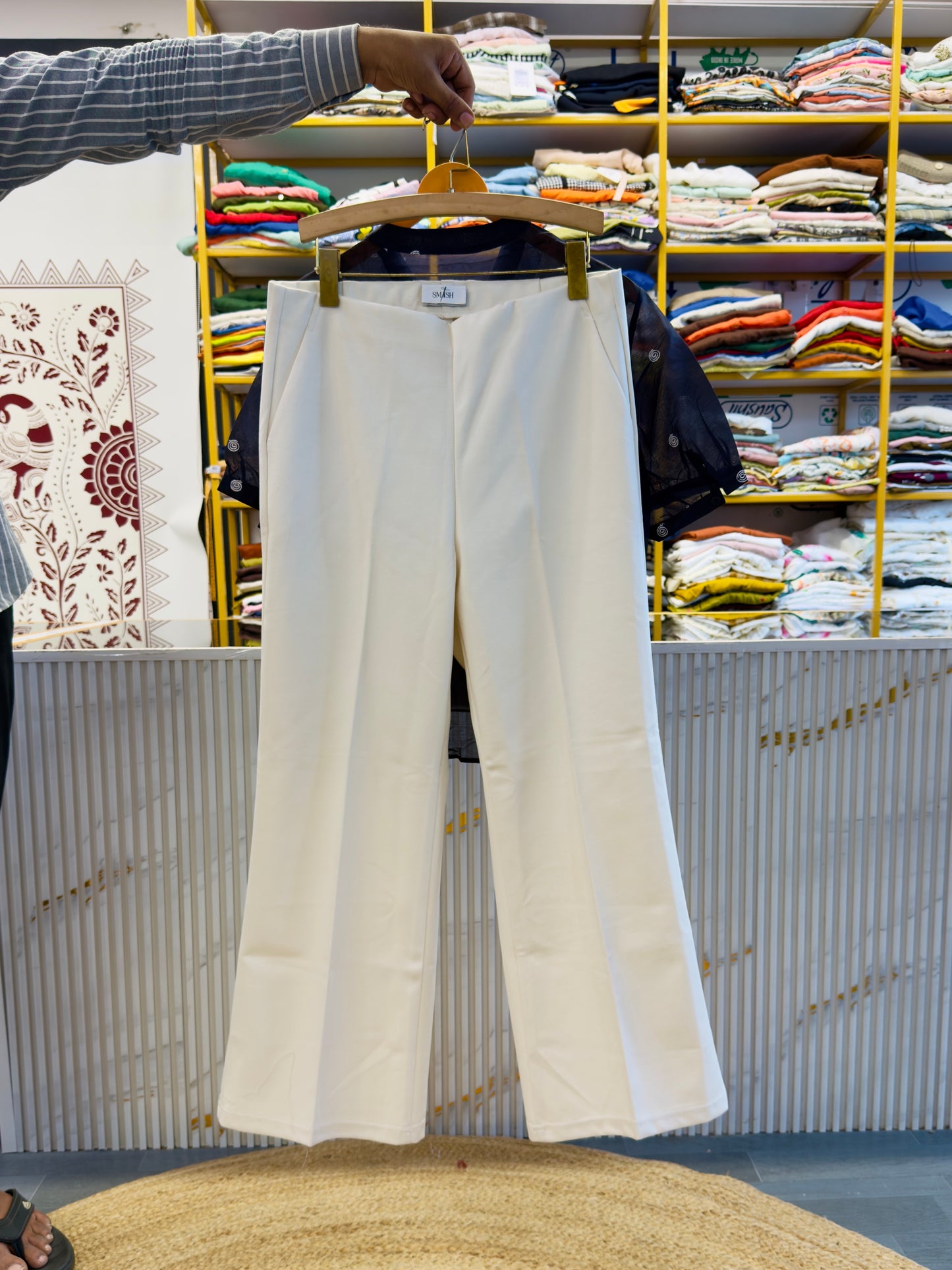 NAVY BLUE EMBROIDERY WITH LINING TOP WITH BELL BOTTOM PANT SET