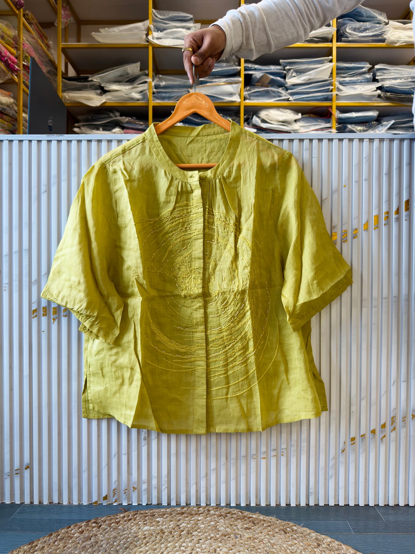 GALAXY EMBROIDERY PURE LINEN TOP