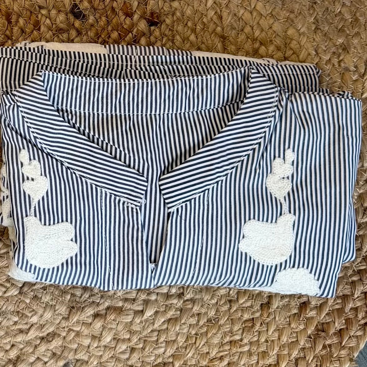 STRIPS  IMPORTED COTTON EMBROIDERY TOP
