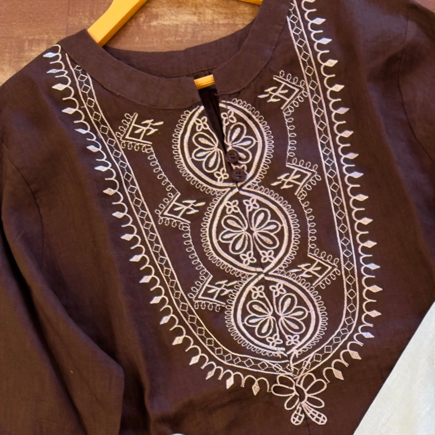LINEN PREMIUM EMBROIDERY TUNIC STYLE TOP