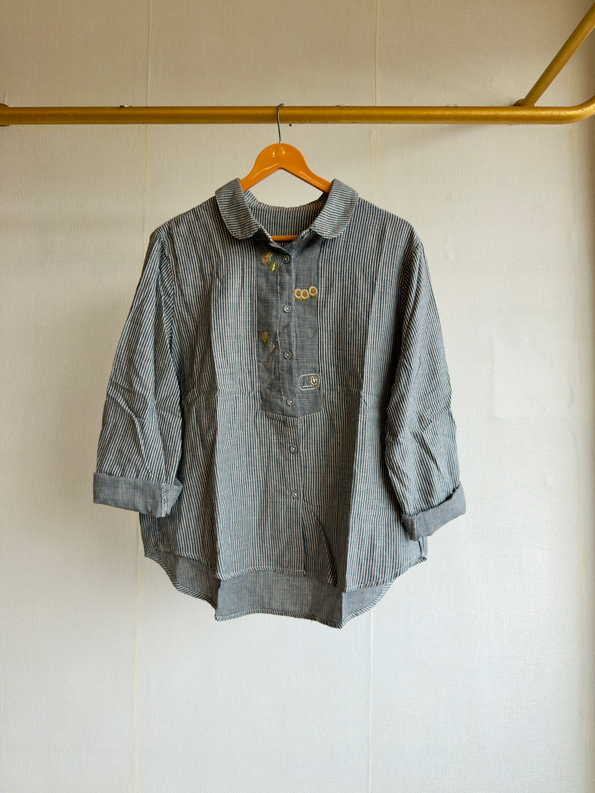 STRIPS MUL COTTON EMBROIDERY SHIRT