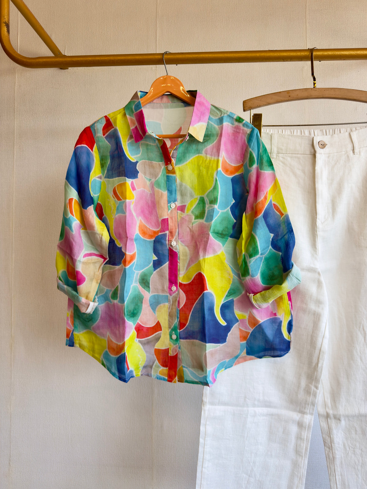 LINEN PRINT  SHIRT WITH LINEN STRAIGHT PANT SET