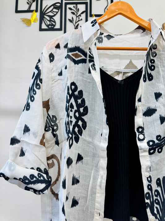 PRINTED LINEN SHIRT SPAGHETTI WITH STRAIGHT TROUSER PANT SET