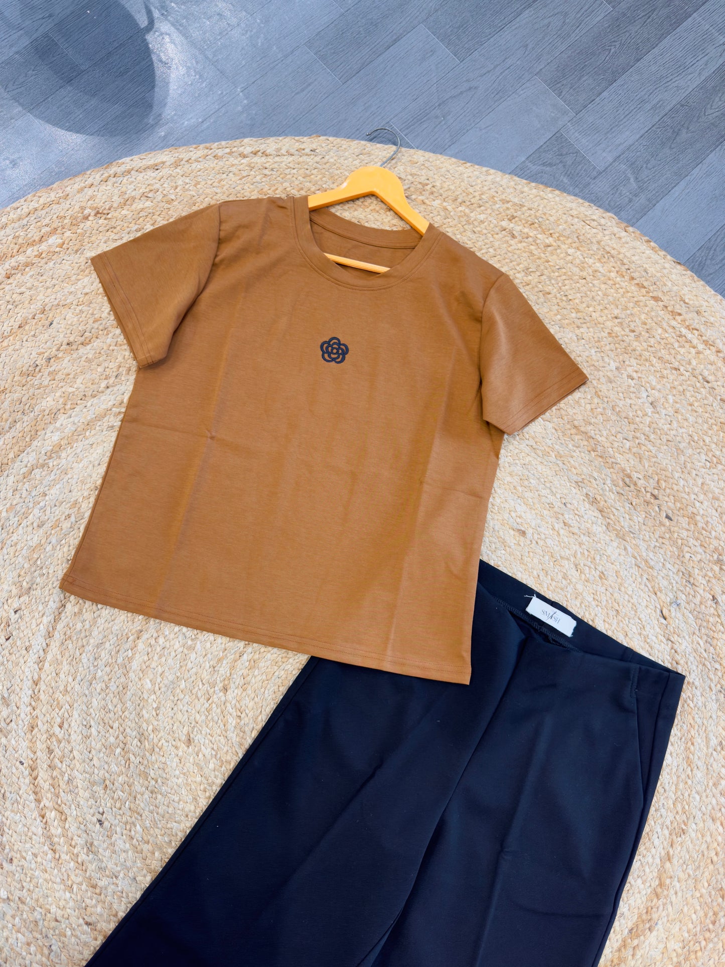 CASUAL EMBROIDERY TSHIRT  WITH BELL BOTTOM  PANT SET