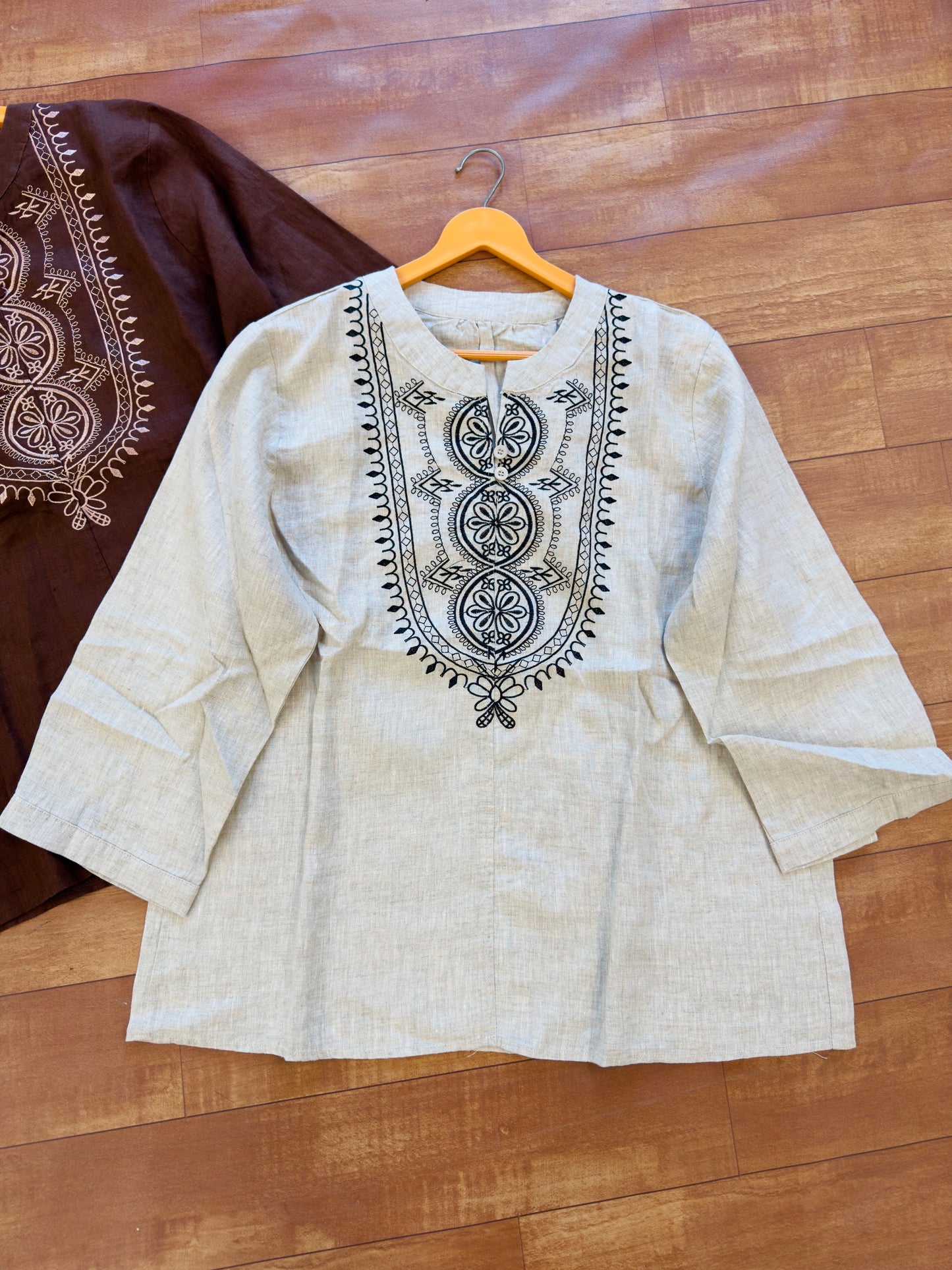 LINEN PREMIUM EMBROIDERY TUNIC STYLE TOP