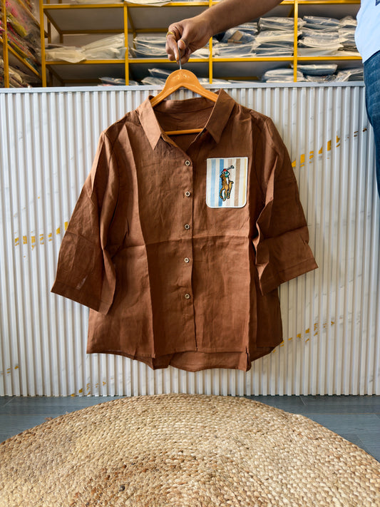 US POLO EMBROIDERY POCKET LINEN SHIRT