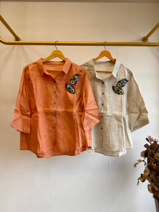 BEADS PREMIUM PATCH LINEN SHIRT