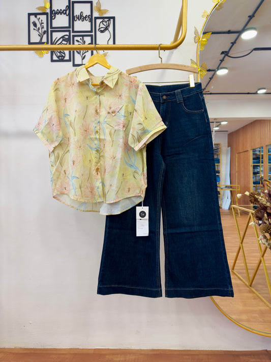 PRINT PREMIUM LINEN SHIRT WITH STRAIGHT IMPORTED DENIM PANT SET