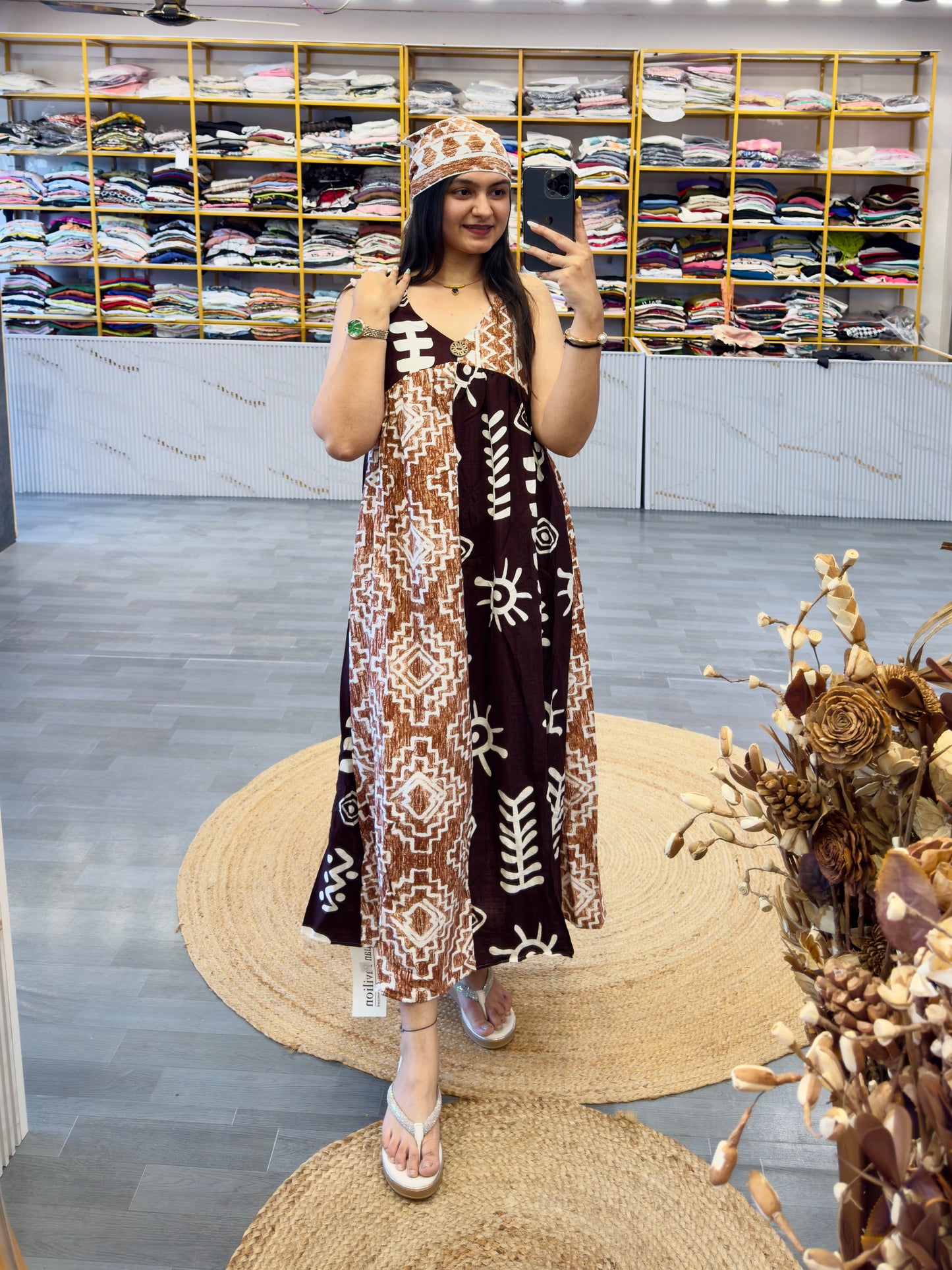 PRINTED BEACH WEAR SPECIAL SLEEVE LESS COTTON DRESS