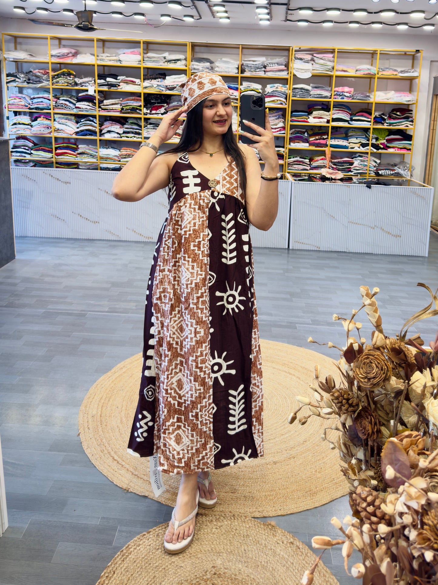 PRINTED BEACH WEAR SPECIAL SLEEVE LESS COTTON DRESS