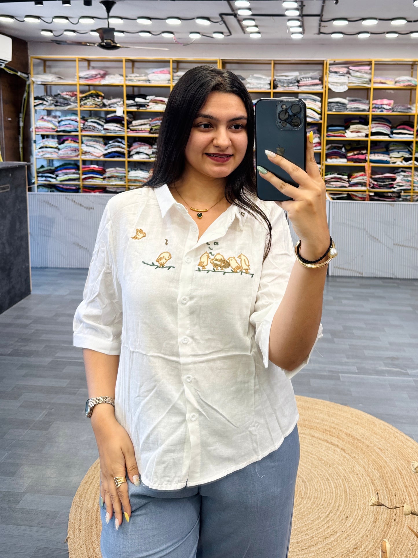 EMBROIDERY MUL COTTON SHIRT WITH LINEN PANT SET