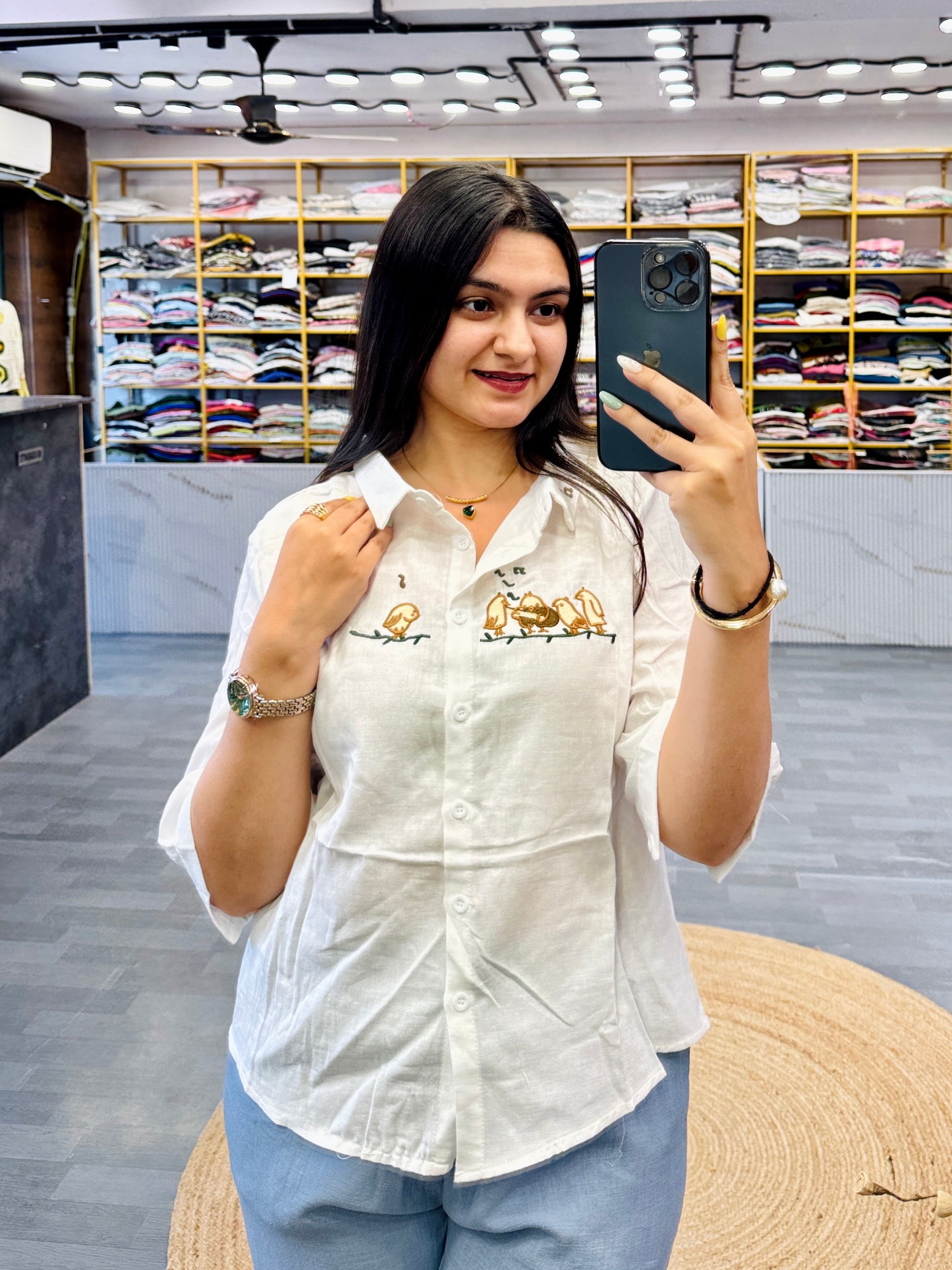 EMBROIDERY MUL COTTON SHIRT WITH LINEN PANT SET