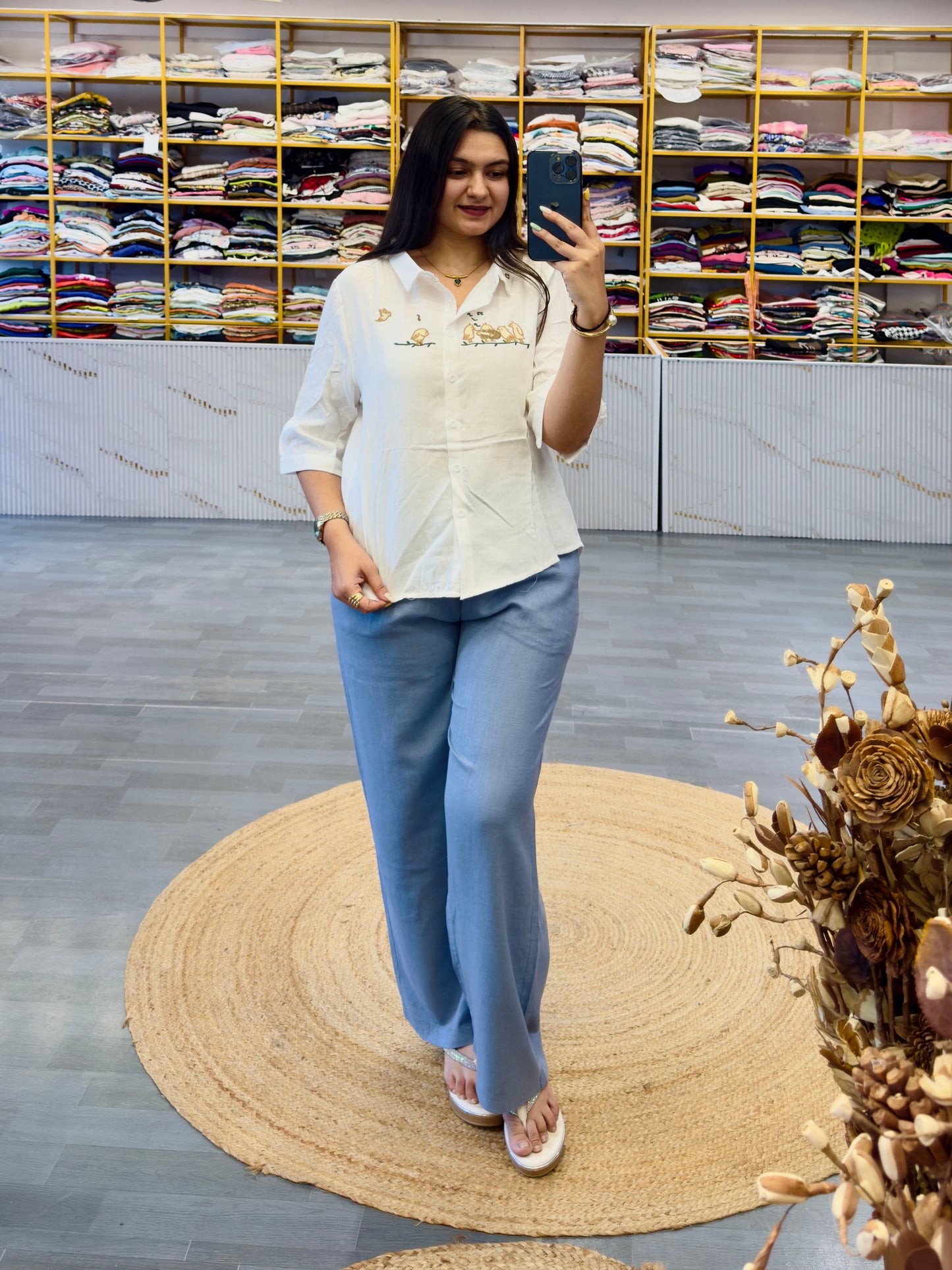 EMBROIDERY MUL COTTON SHIRT WITH LINEN PANT SET