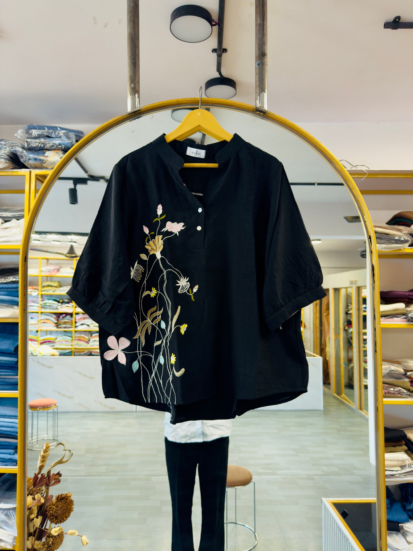 SIDE  EMBROIDERY CASUAL LONG TOP
