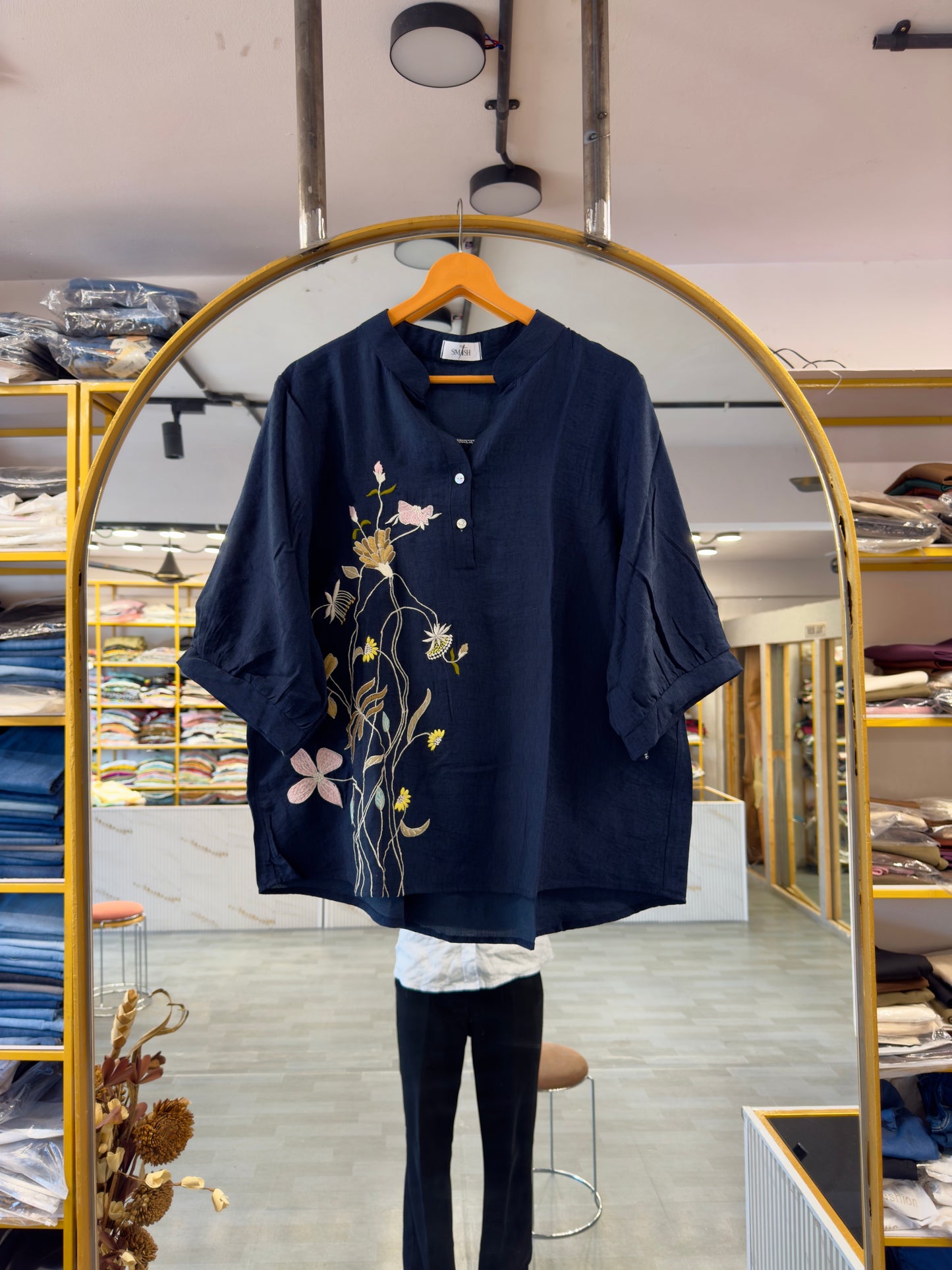 SIDE  EMBROIDERY CASUAL LONG TOP
