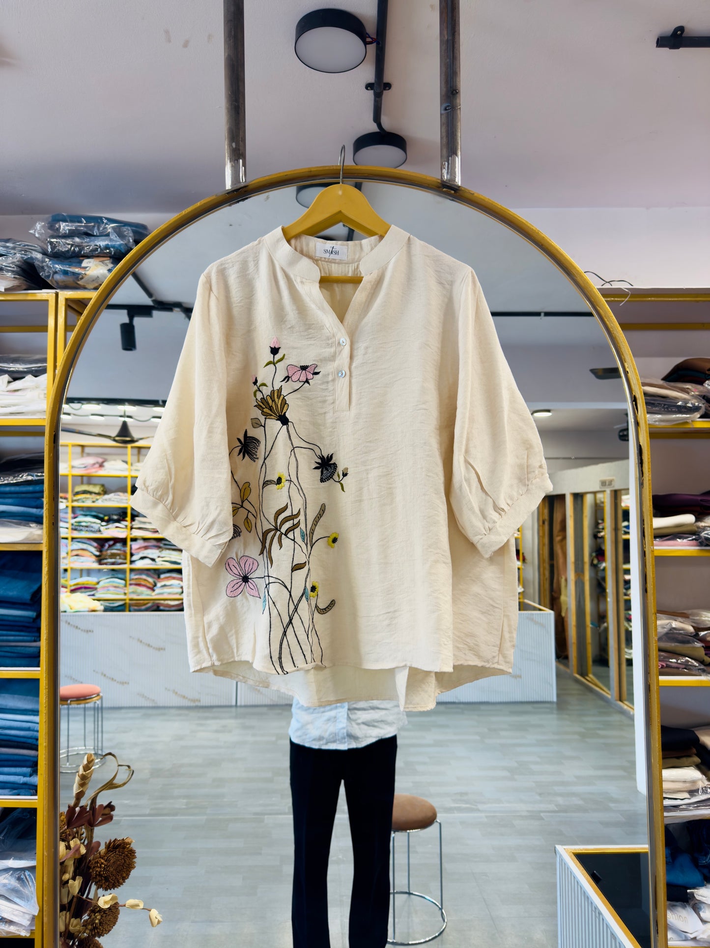 SIDE  EMBROIDERY CASUAL LONG TOP