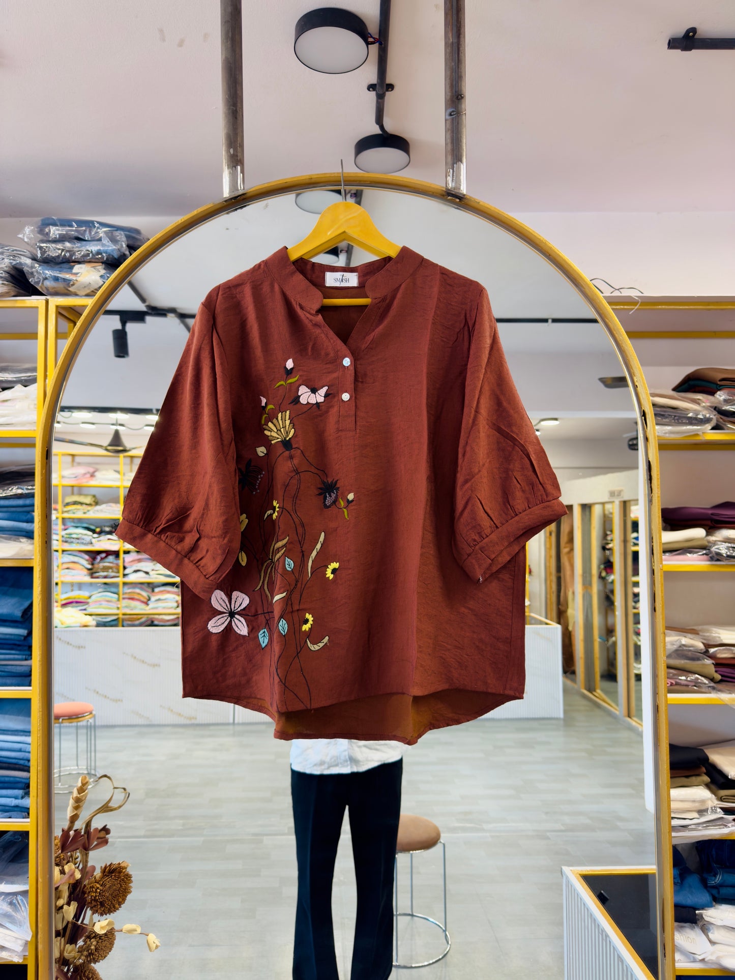 SIDE  EMBROIDERY CASUAL LONG TOP