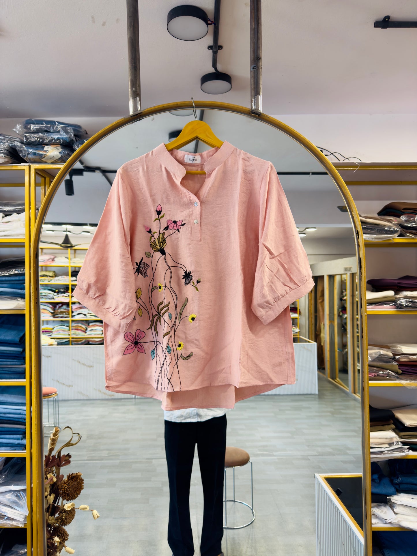 SIDE  EMBROIDERY CASUAL LONG TOP