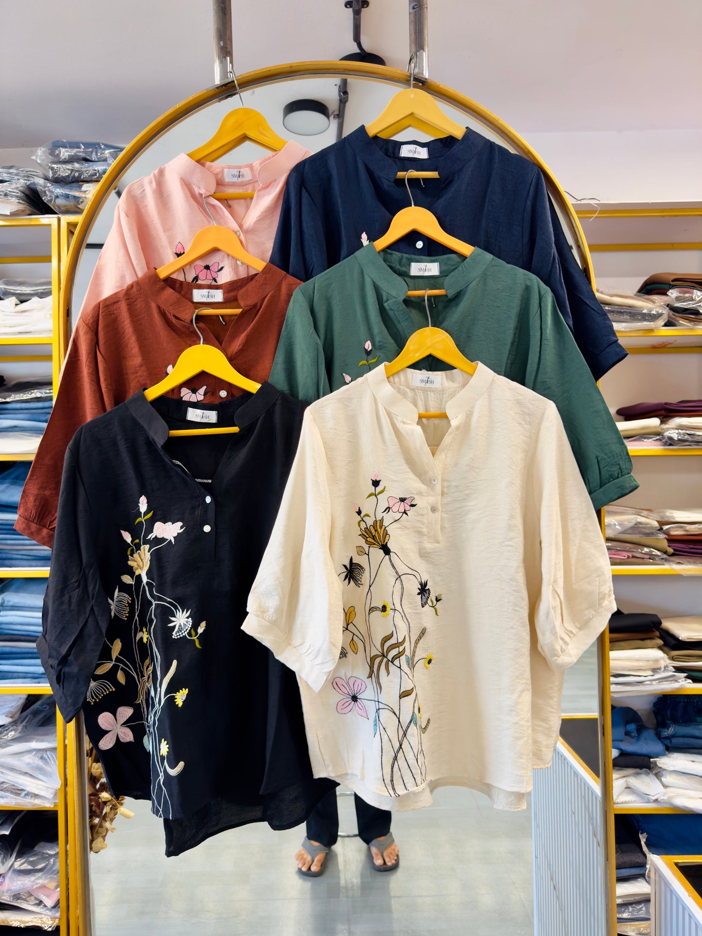 SIDE  EMBROIDERY CASUAL LONG TOP