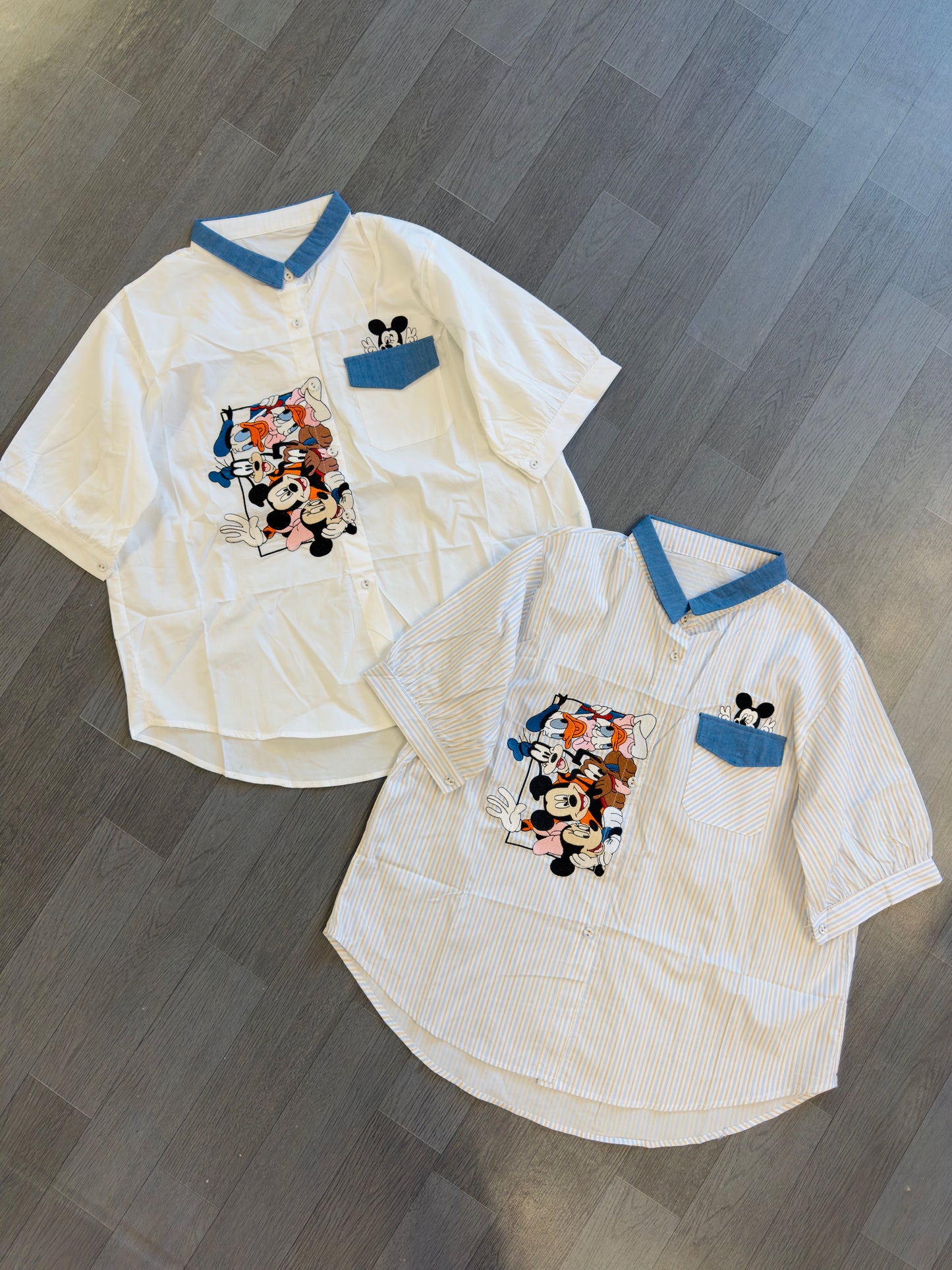 TRENDING MICKEY MOUSE EMBROIDERY POCKET COTTON SHIRT