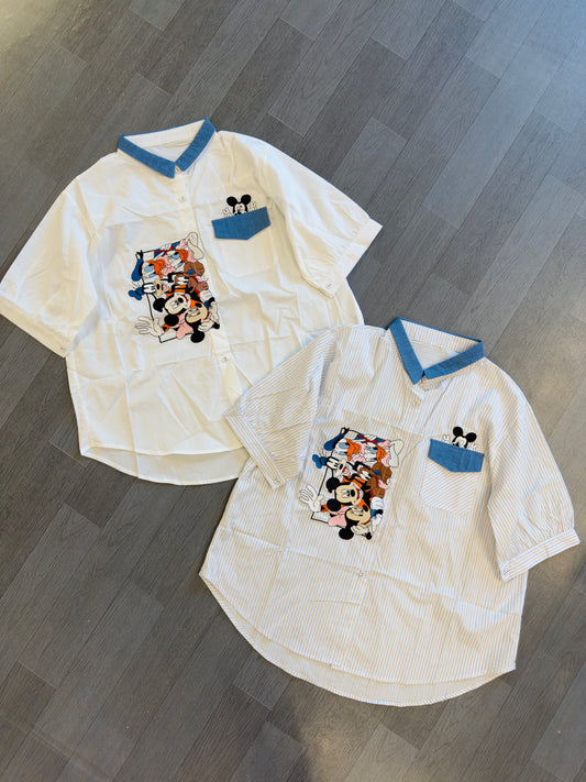 TRENDING MICKEY MOUSE EMBROIDERY POCKET COTTON SHIRT