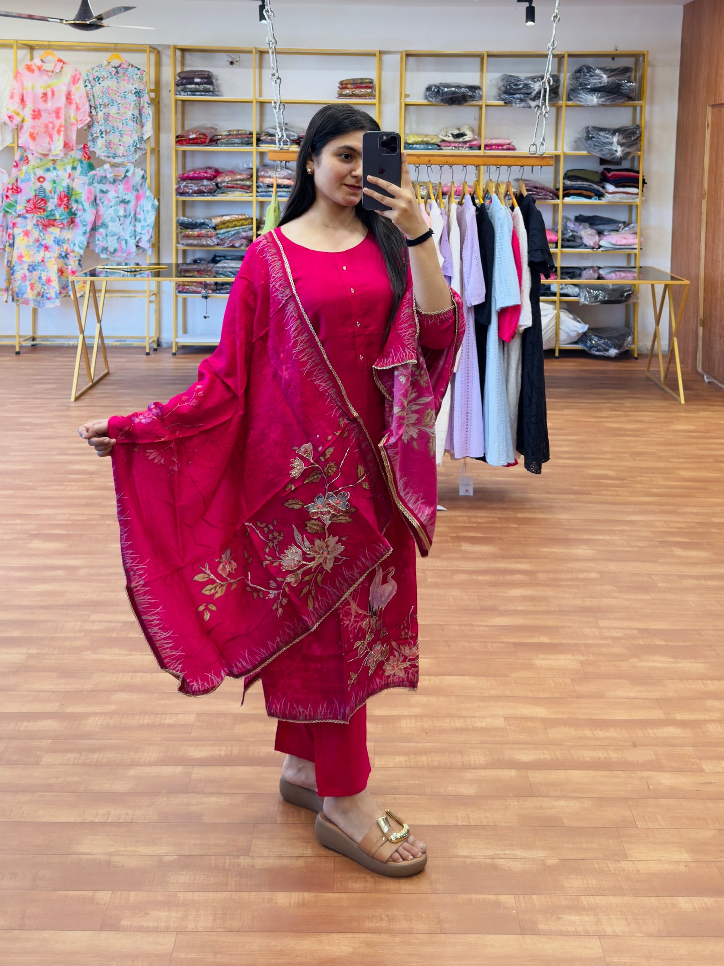PINK EMBROIDERY 3PC KURTI SET