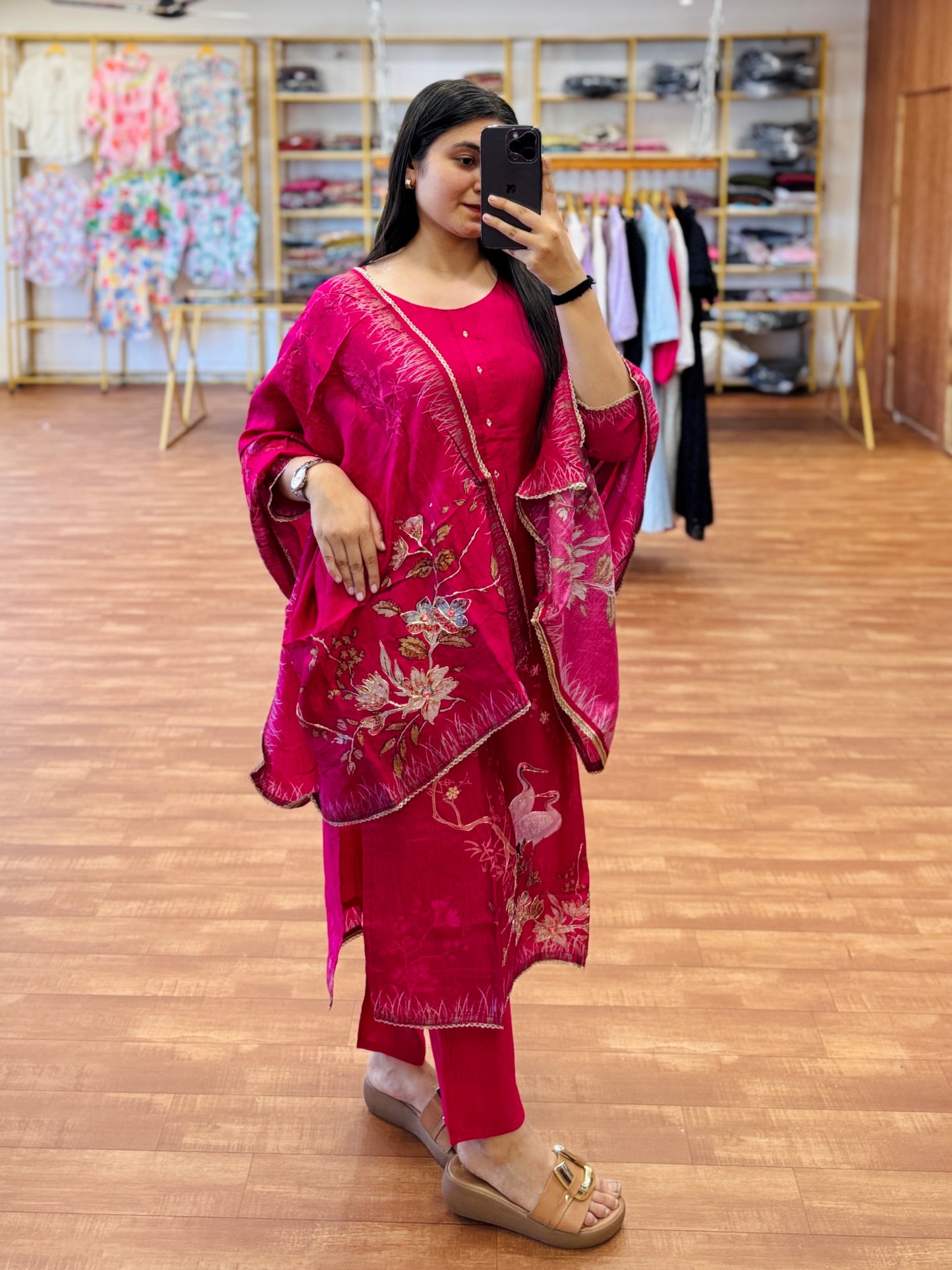 PINK EMBROIDERY 3PC KURTI SET