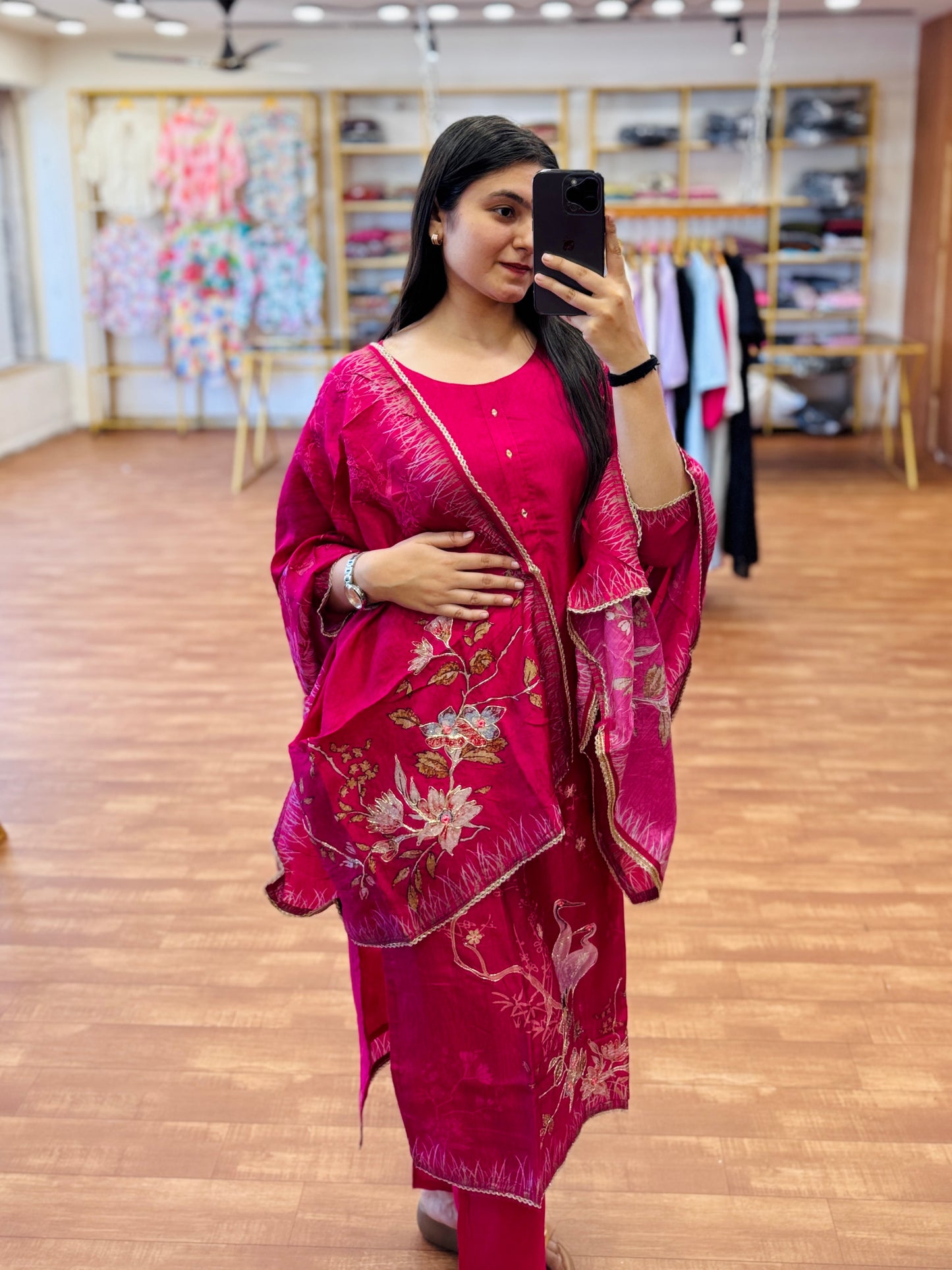 PINK EMBROIDERY 3PC KURTI SET