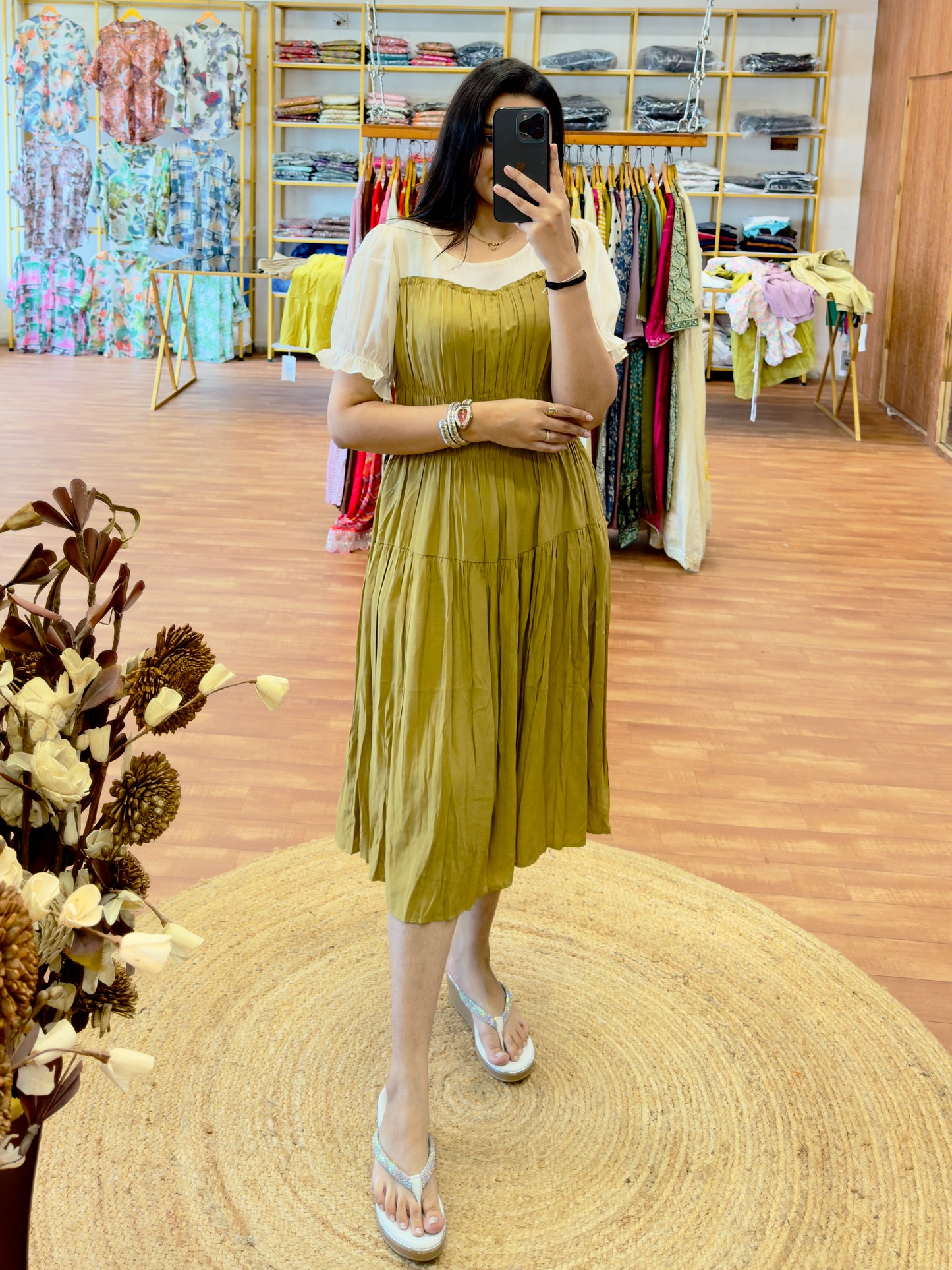 LIGHT MASTARD CASUAL WESTERN DRESS