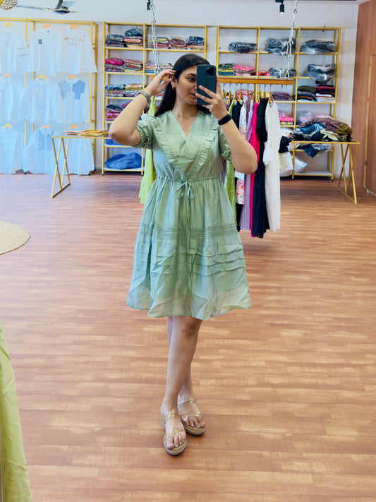 KNEE  LENGTH PISTA SHADE WESTERN DRESS