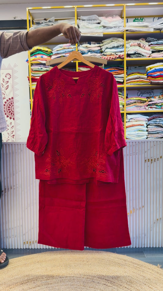 CUTWORK EMBROIDERY PURE LINEN COORD SET
