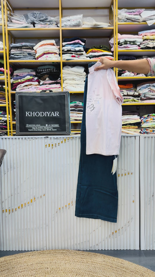 WHITE PRINT CASUAL TSHIRT WITH SOFT DENIM PANT SET