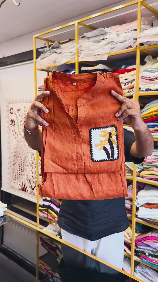 ORANGE PURE LINEN COORD SET