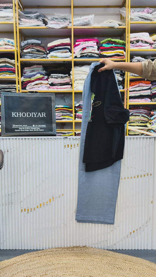 BLACK PRINT TSHIRT WITH SOFT LINEN PANT SET