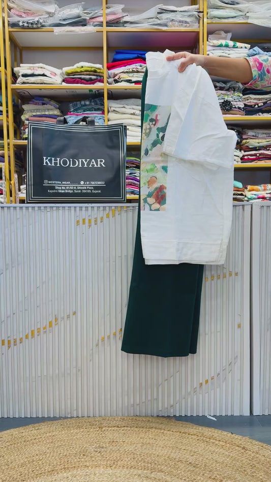 PURE MULL COTTON PRINT TOP WITH BELL BOTTOM STRETCHABLE TROUSER PANT SET
