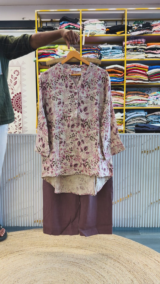 LINEN PRINTED TUNIC TOP  WITH LINEN PANT SET