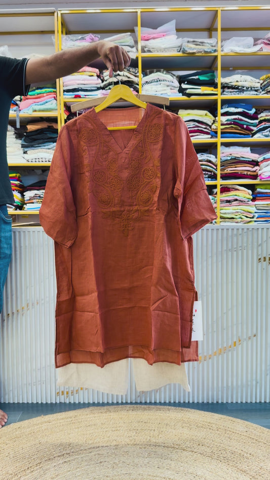 EMBROIDERY LINEN LONG TUNIC WITH LINEN PANT SET