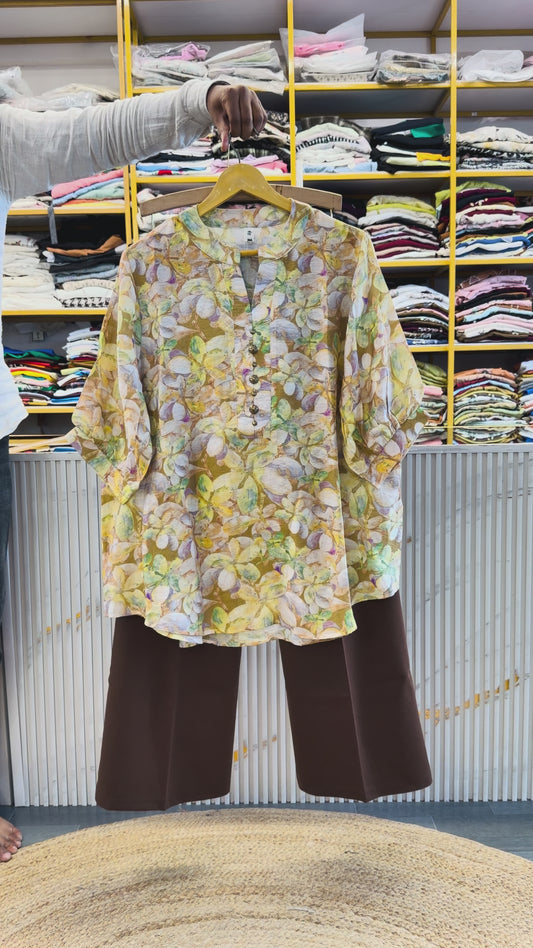 PRINTED LONG TOP   WITH BELL BOTTOM FIT TROUSER PANT SET