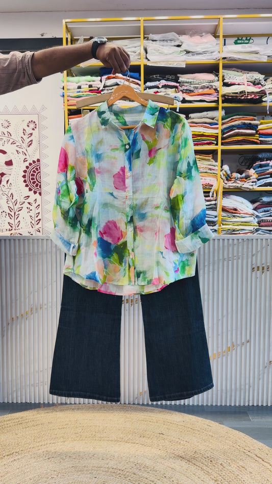 LINEN PRINT SHIRT WITH IMPORTED SOFT DENIM PANT SET