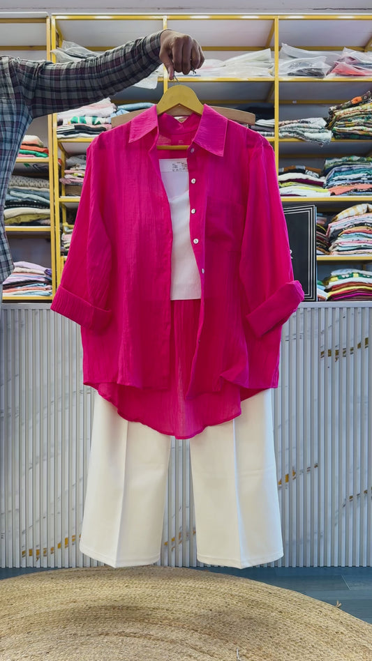 MUL COTTON PLAIN SHIRT SPAGHETTI  WITH BELL BOTTOM PANT SET