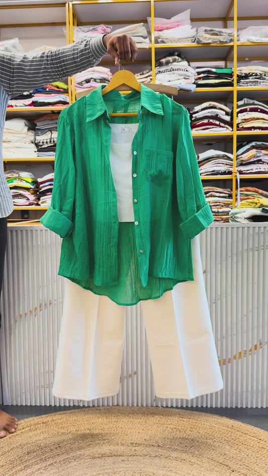 MUL COTTON PLAIN SHIRT SPAGHETTI  WITH BELL BOTTOM PANT SET