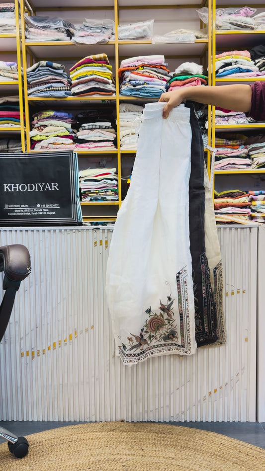 PREMIUM BOTTOM EMBROIDERY PURE LINEN PANT