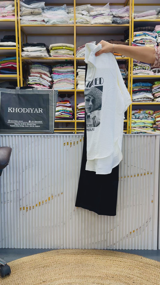 LONG PRINTED TOP  WITH BELL BOTTOM PANT SET