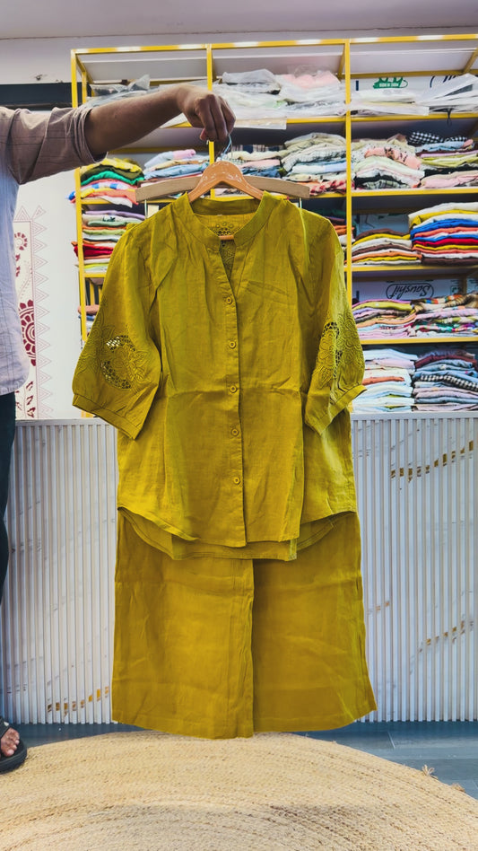 CUTWORK EMBROIDERY PURE LINEN COORD SET