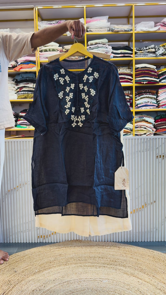 EMBROIDERY LINEN LONG TUNIC WITH LINEN PANT SET