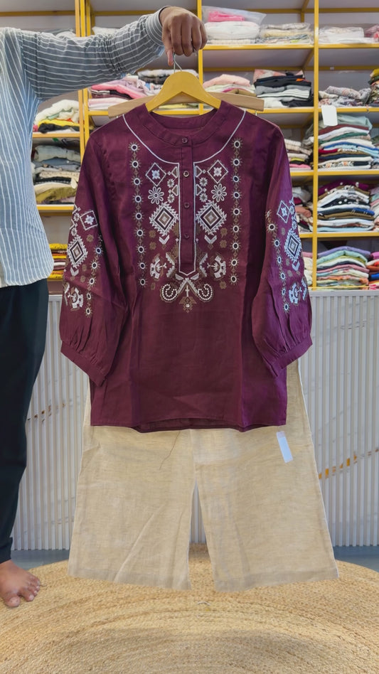 EMBROIDERY TUNIC WITH LINEN COMFORTABLE PANT SET