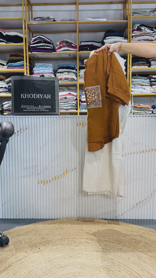 COPPER EMBROIDERY TOP WITH LINEN PANT SET