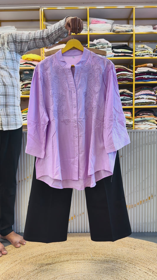 PURPLE EMBROIDERY TOP WITH BELL BOTTOM PANT SET