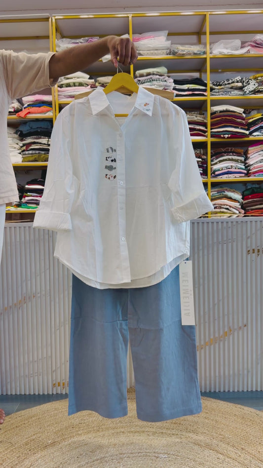 EMBROIDERY COTTON SHIRT WITH LINEN PANT SET